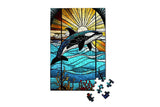 Stained Glass Orca - Marine Life ocean sunset