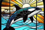 Stained Glass Orca - Marine Life ocean sunset