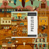 1000 PIECE PUZZLE Fort Worth, Texas, Geometric, Western Town
